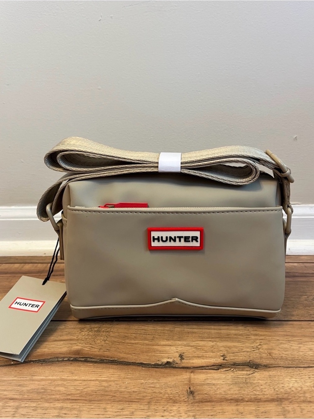 Hunter Taupe Crossbody Bag with Red Logo Patch - Picture 6 of 7